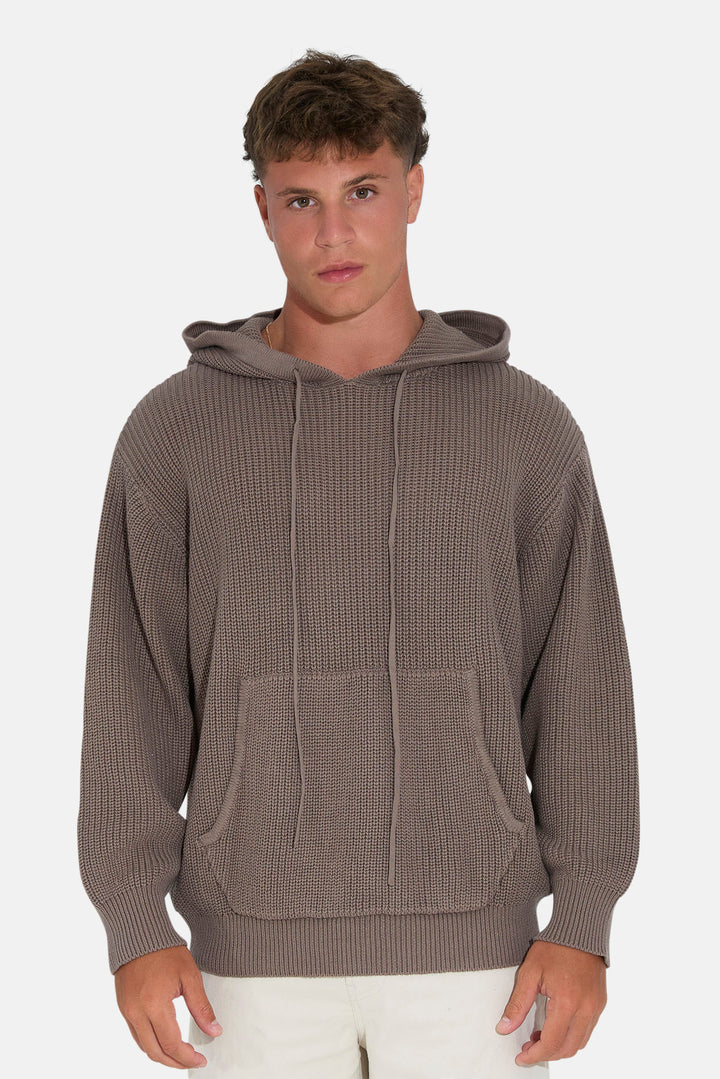 Perry Ribbed Hoodie Taupe