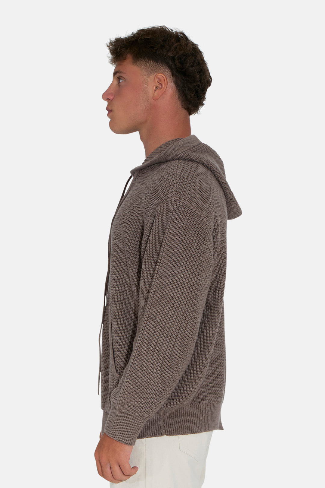Perry Ribbed Hoodie Taupe