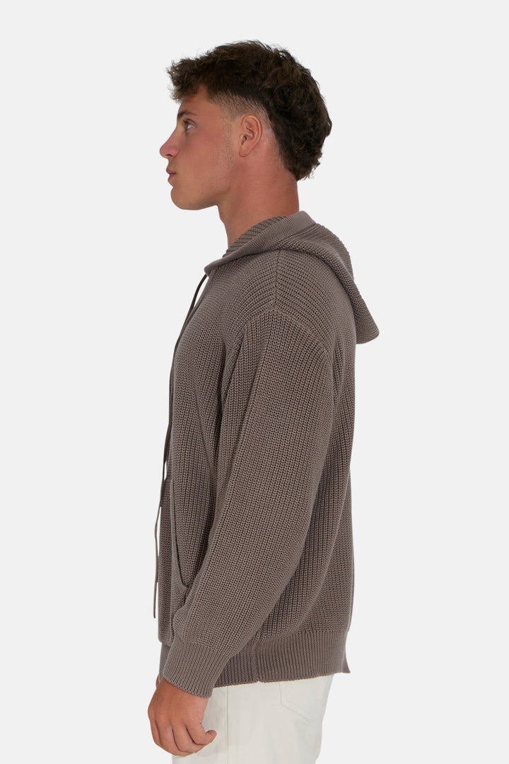 Perry Ribbed Hoodie Taupe