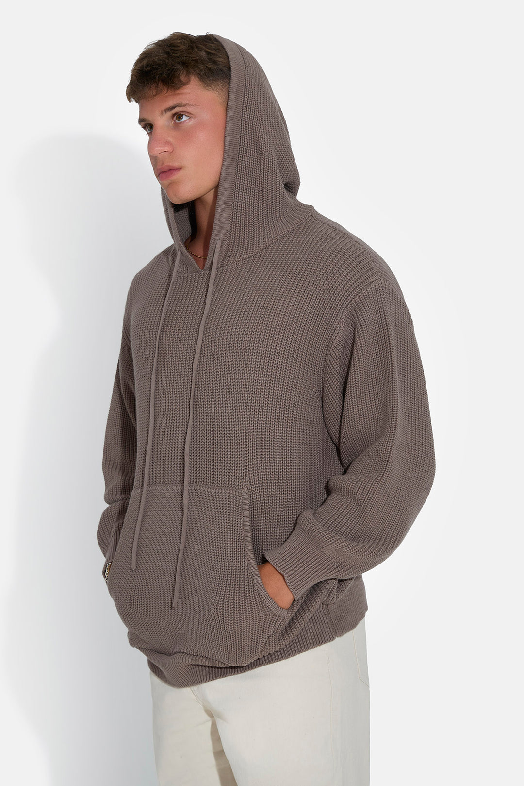 Perry Ribbed Hoodie Taupe