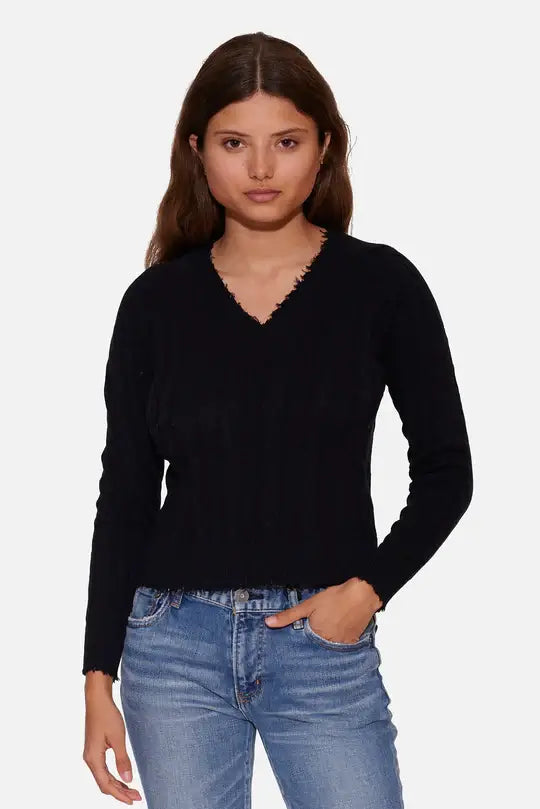 Amber Cable V Neck Sweater Black