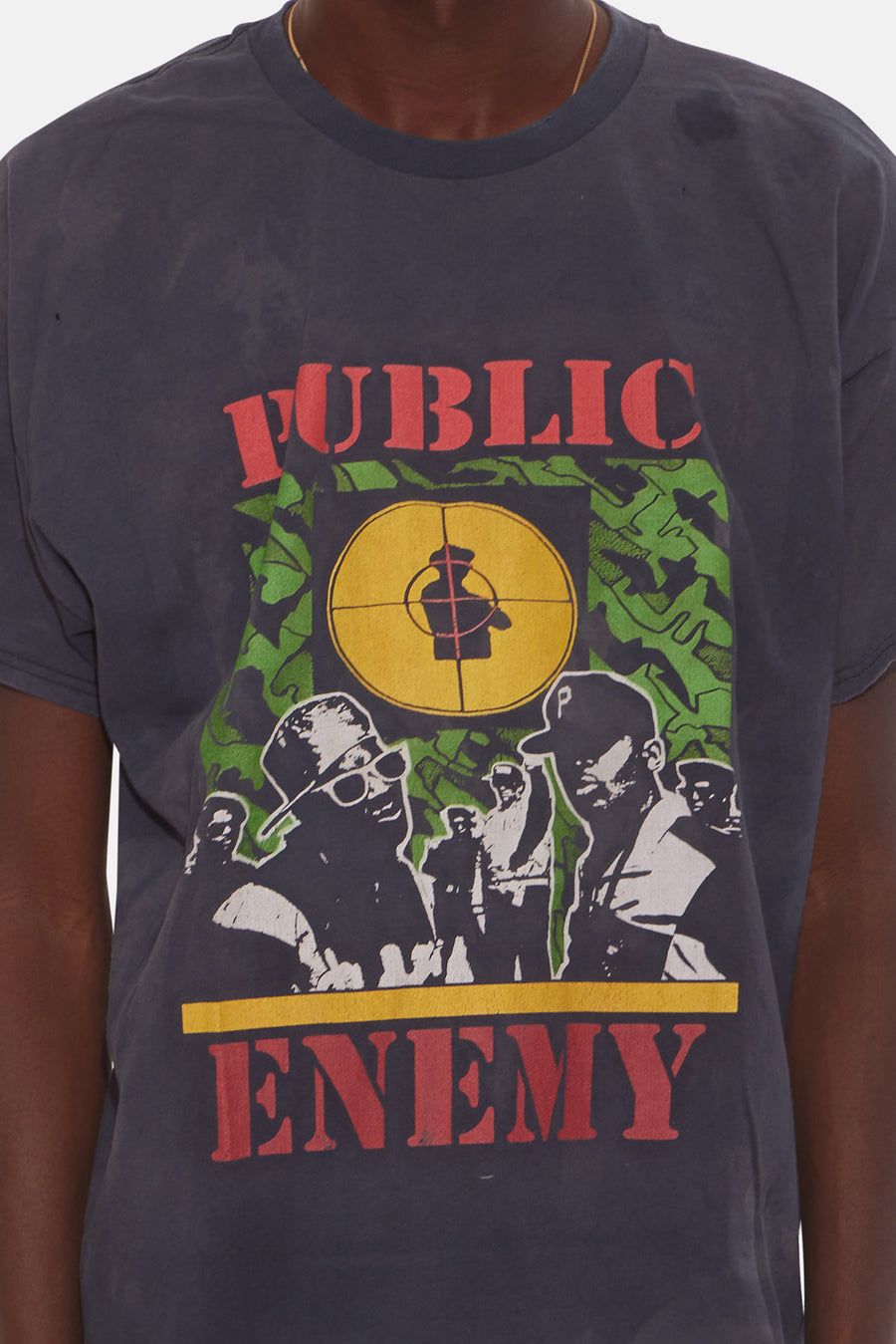 Distressed Public Enemy Vintage Tee Yellow Target Charocoal