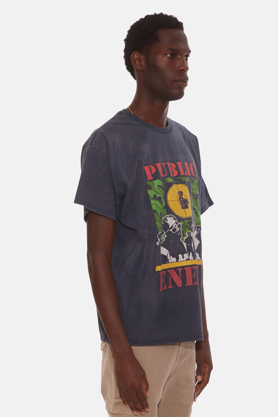 Distressed Public Enemy Vintage Tee Yellow Target Charocoal