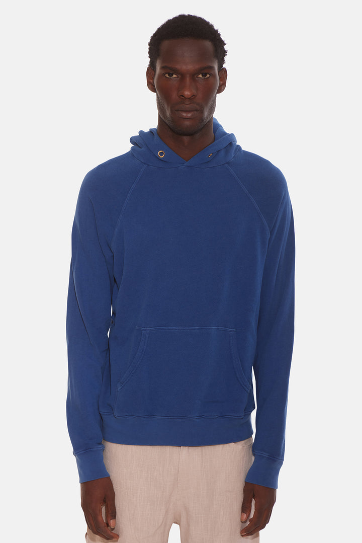 French Terry Raglan Hoodie Washed Cobalt