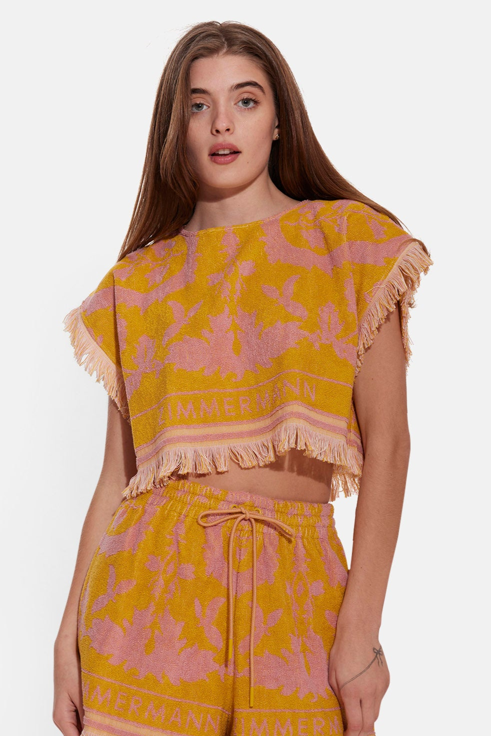 Wylie Toweling Crop Mustard Pink