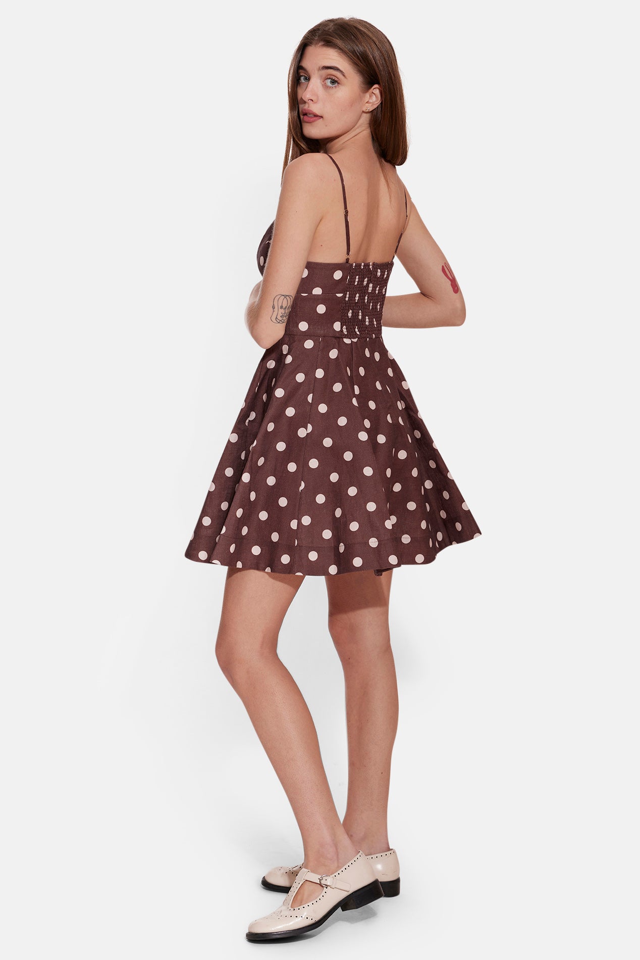 Zimmermann Acacia Fit & Flare Mini Dress Tan/Cream Dot – blueandcream