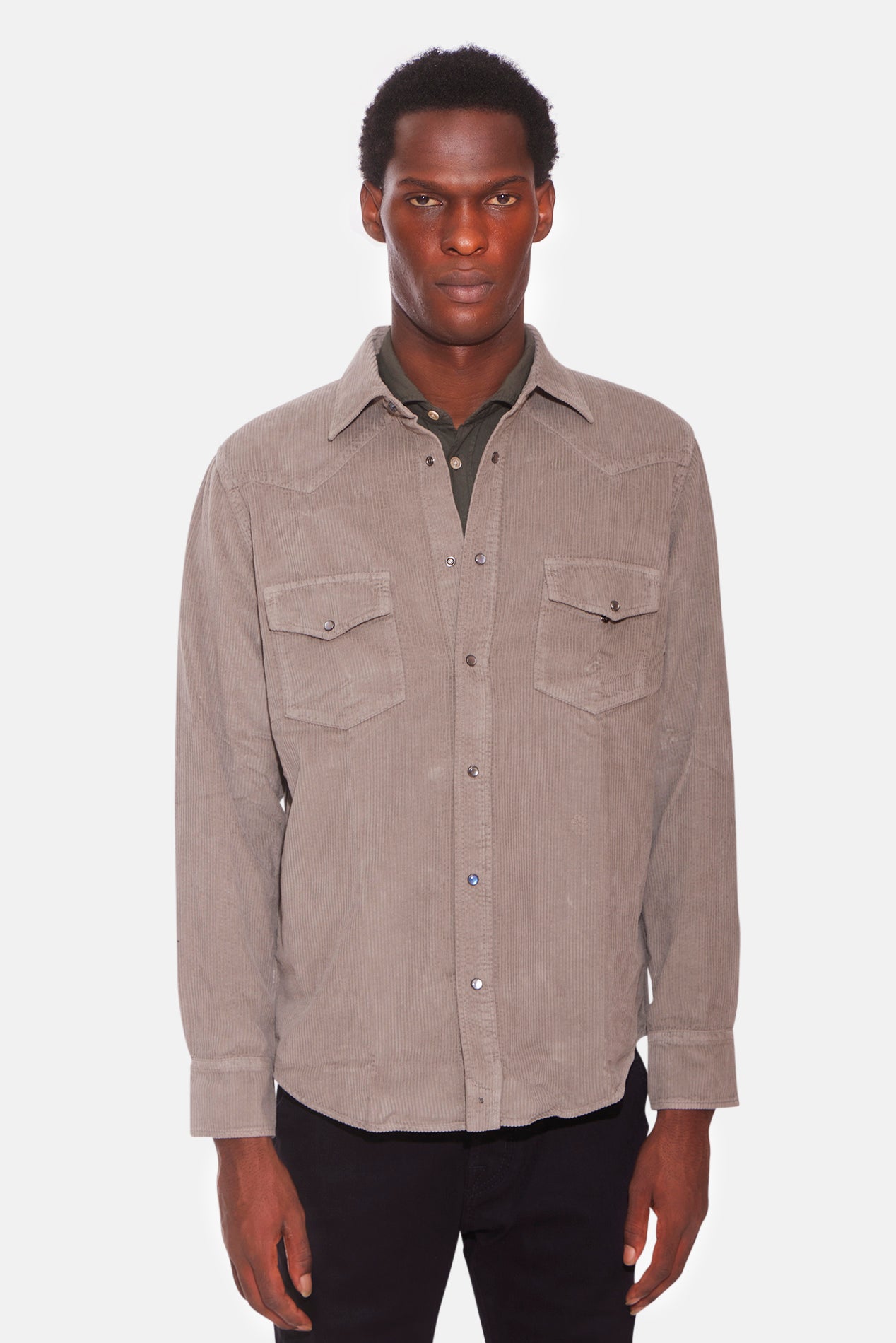 【GRAY】Washed corduroy shirt Jacob Cohen Western Cord Shirt Elephant Grey – blueandcream