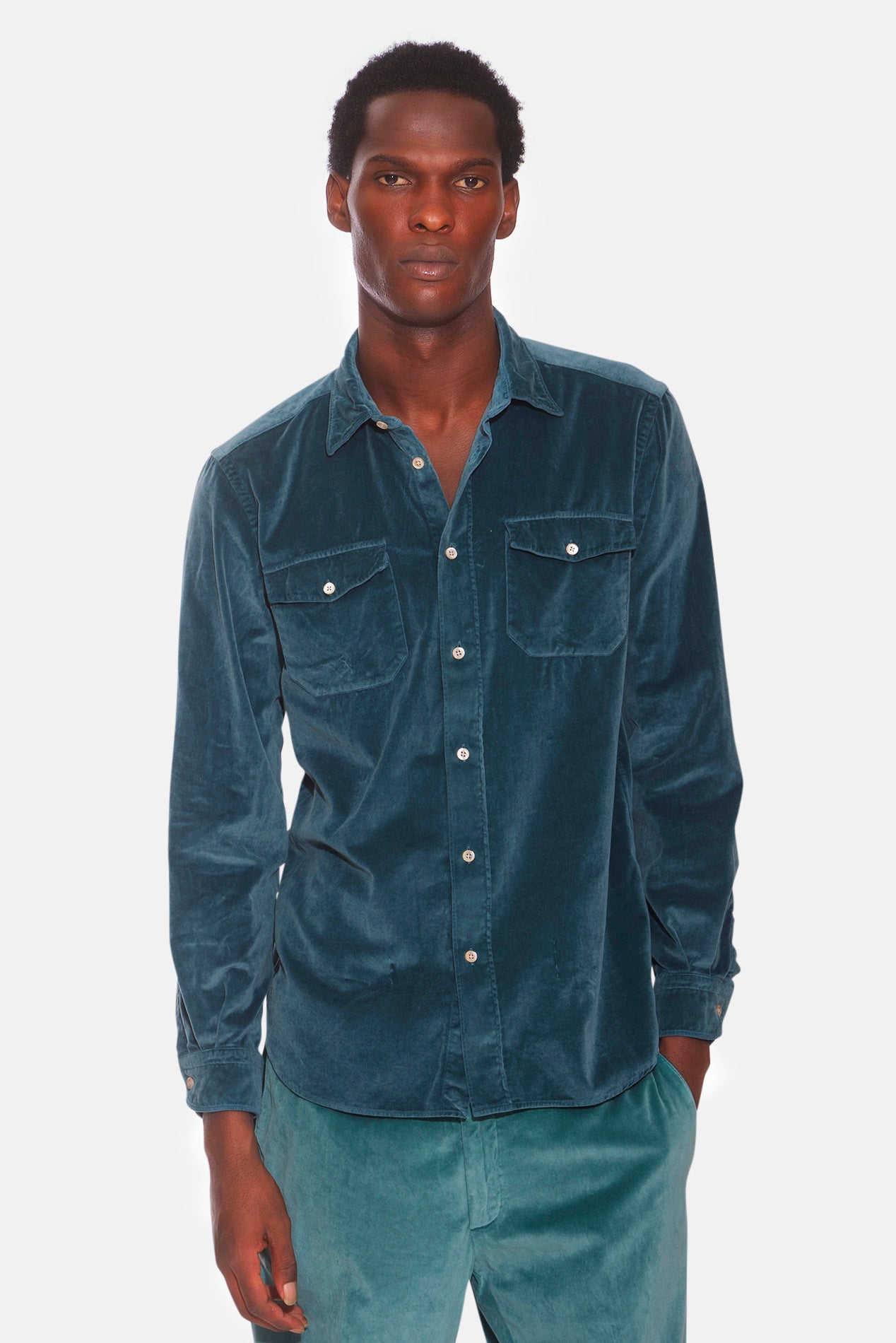 Boglioli Soft Velvet Western Shirt Teal – blueandcream