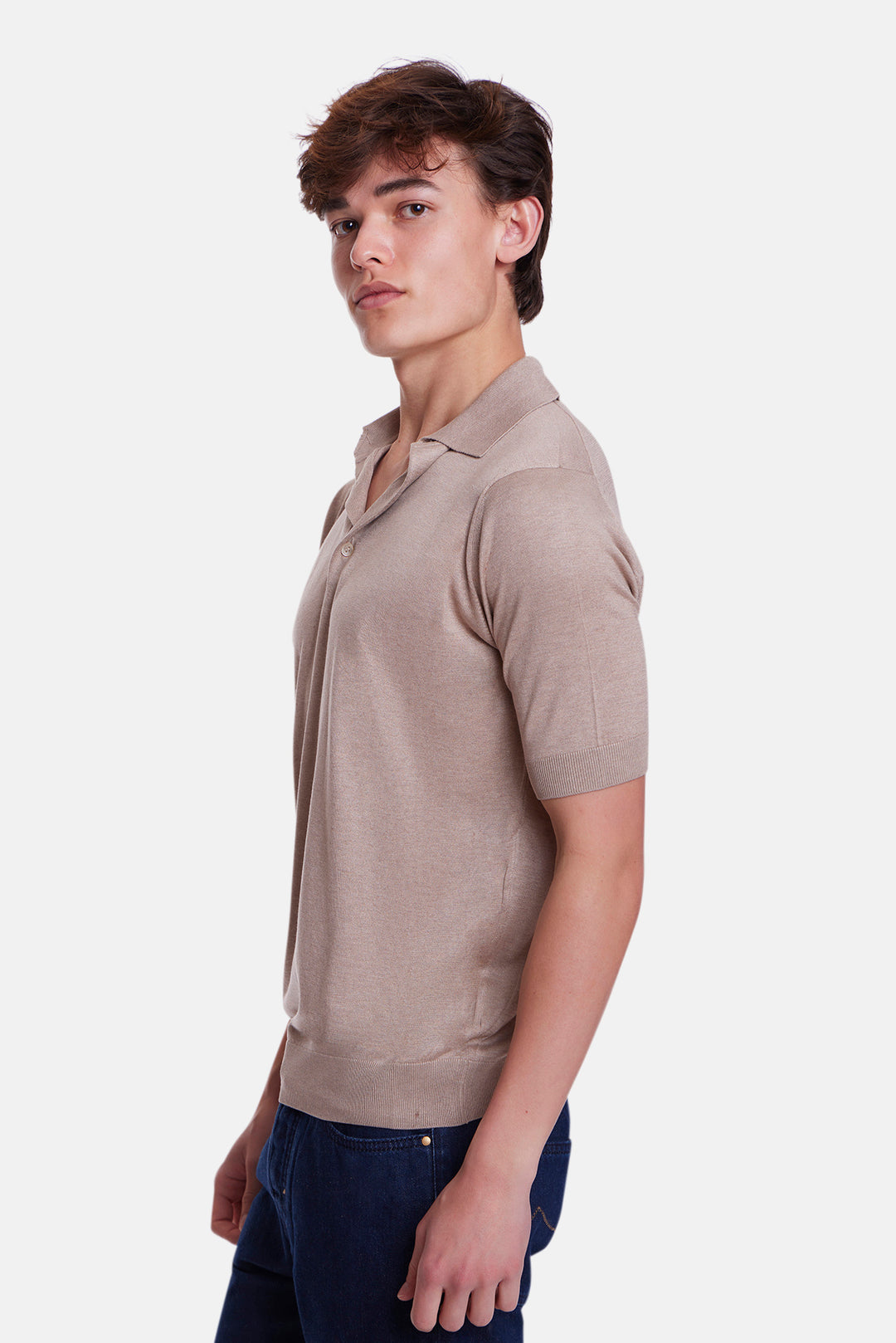 Silk Cento Short Sleeve Polo Taupe