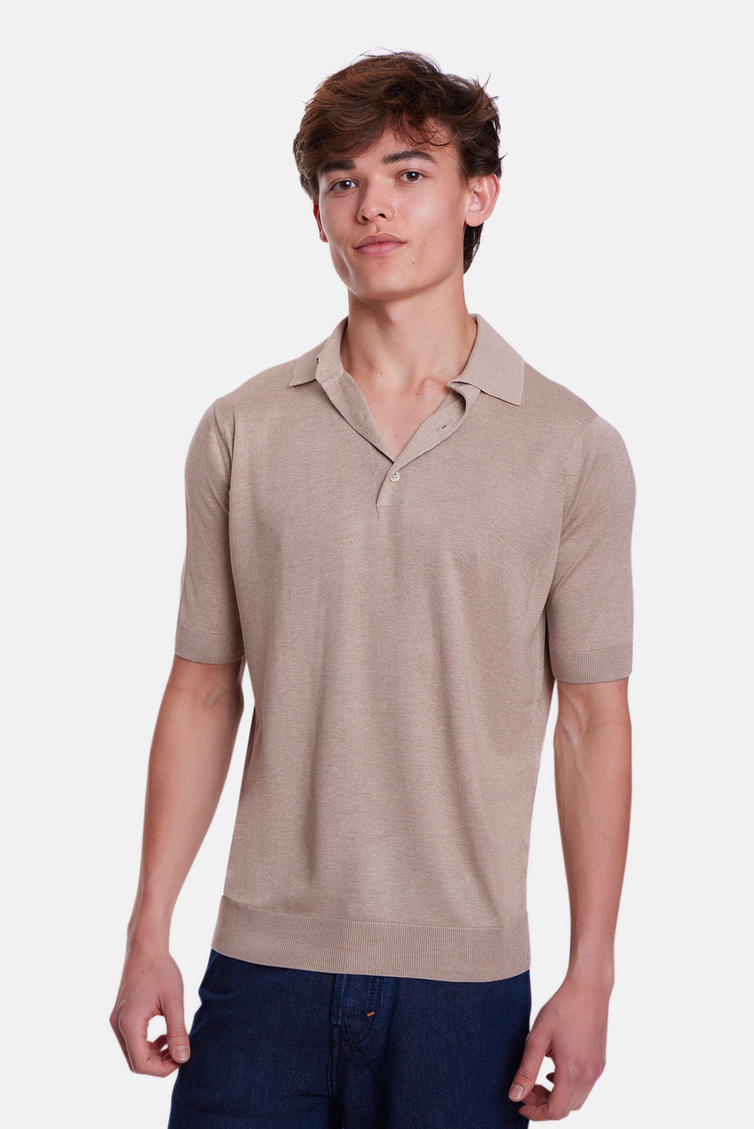 Silk Cento Short Sleeve Polo Taupe