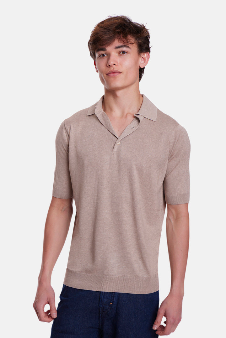 Silk Cento Short Sleeve Polo Taupe