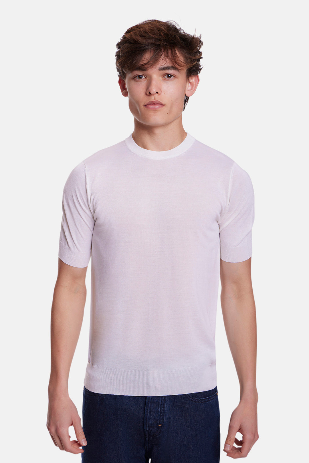 140's Silk Cashmere Short Sleeve Crew Ivory