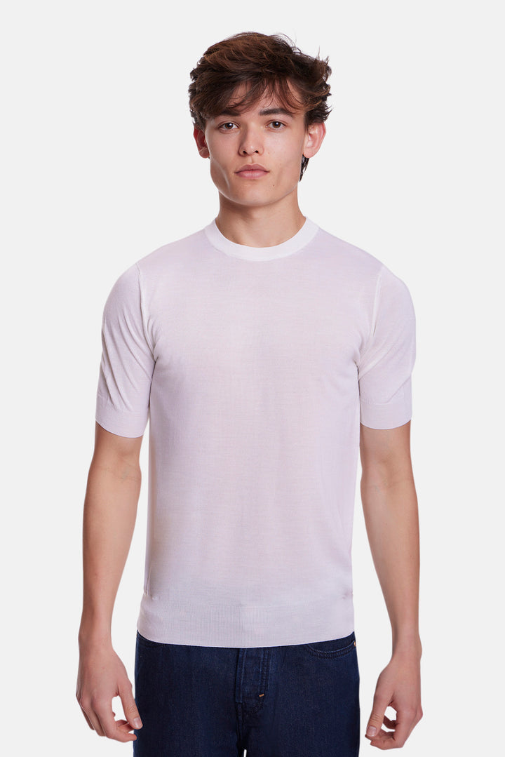 140's Silk Cashmere Short Sleeve Crew Ivory