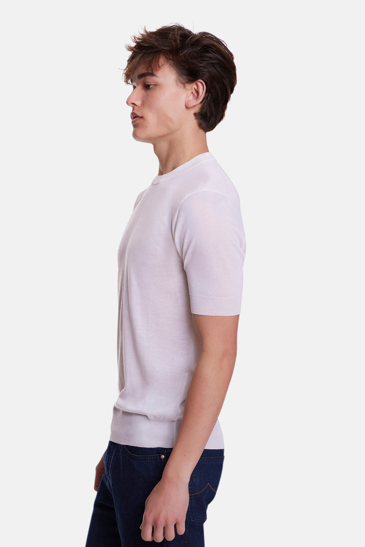 140's Silk Cashmere Short Sleeve Crew Ivory