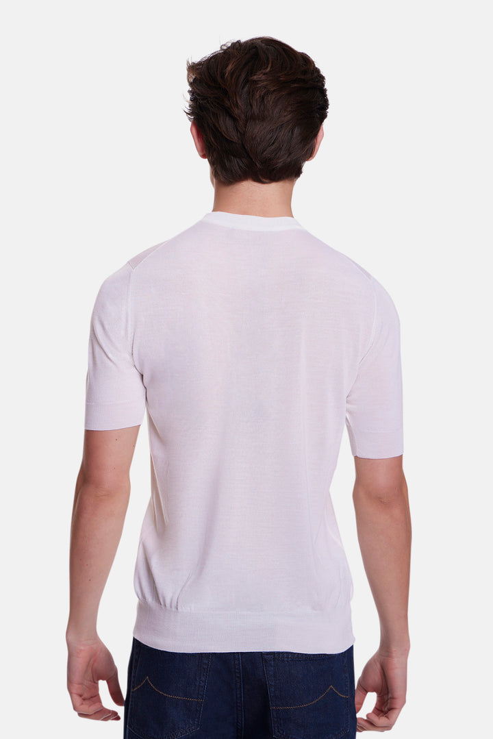 140's Silk Cashmere Short Sleeve Crew Ivory
