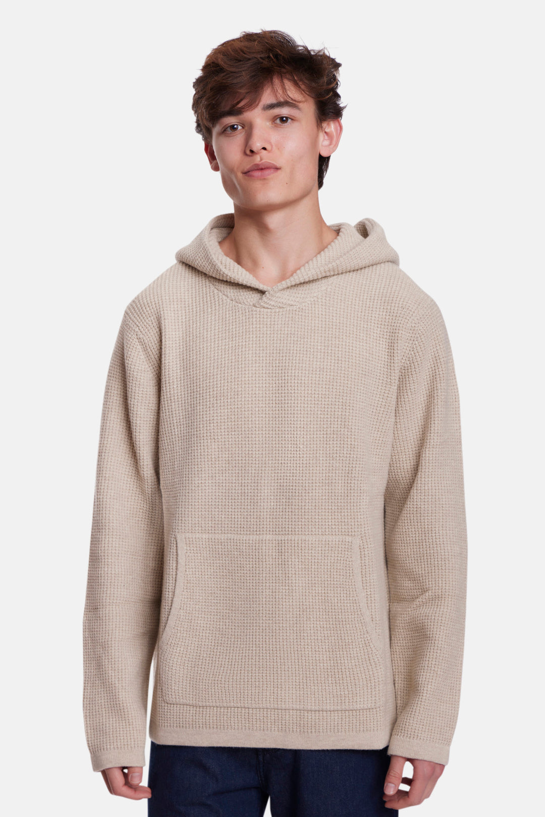 Merino Waffle Hoodie Beige