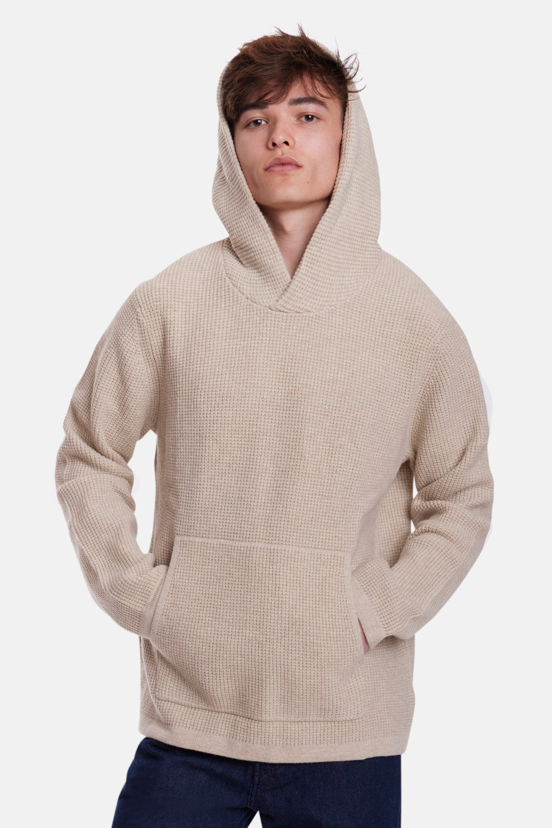 Merino Waffle Hoodie Beige
