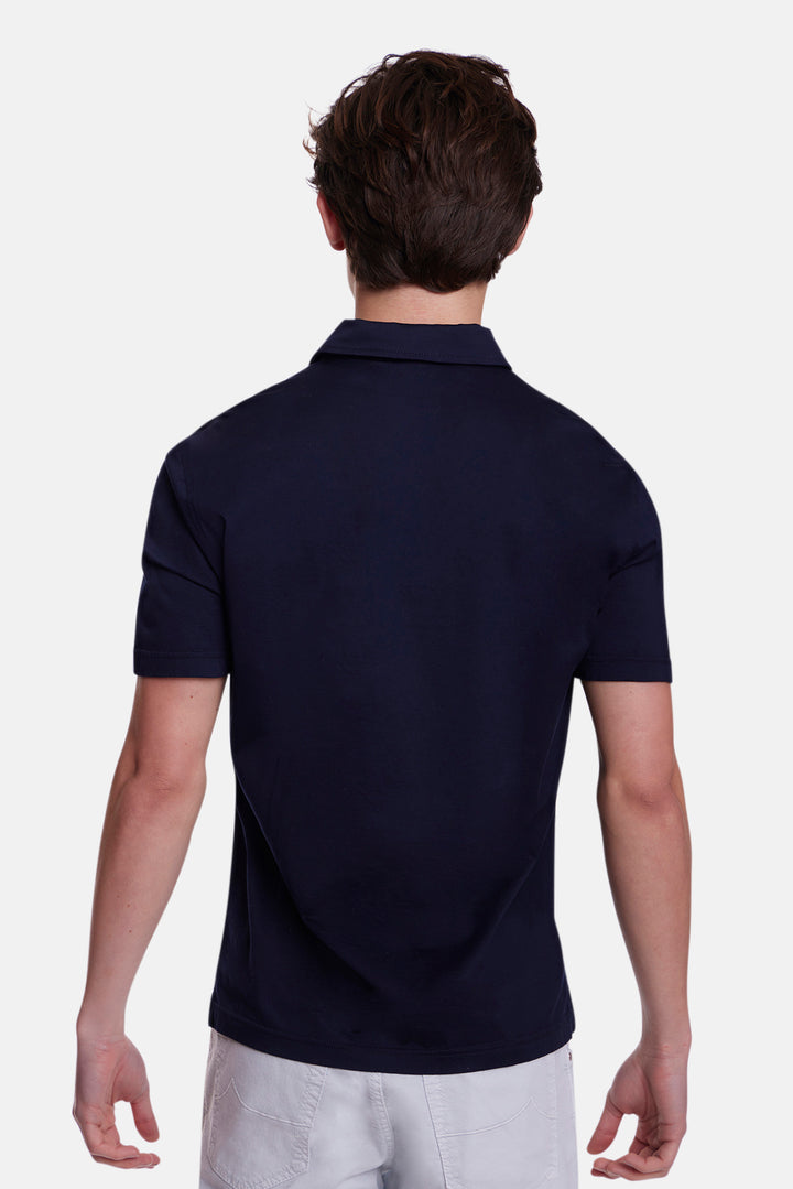 Plain Cotton Jersey Polo Navy