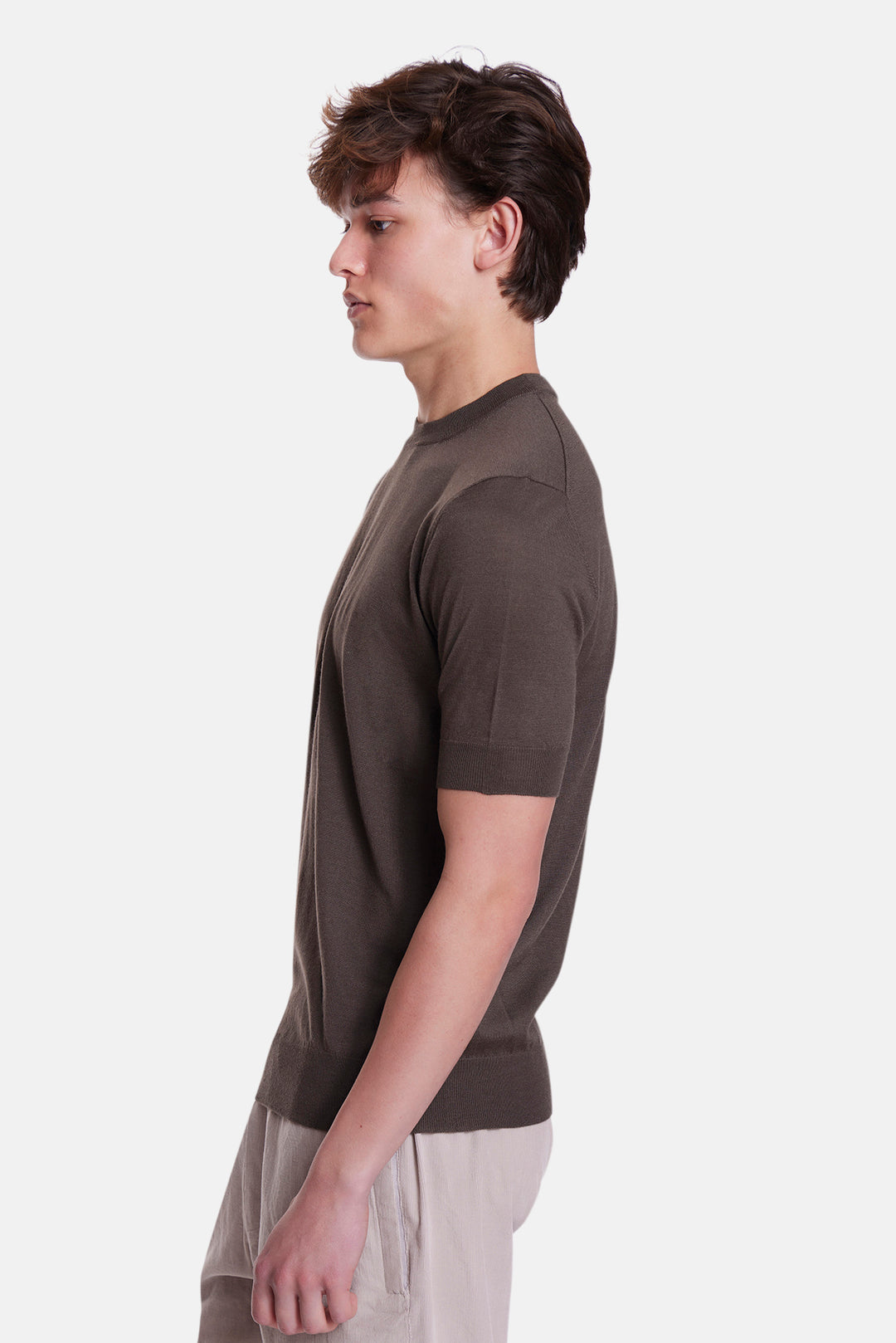 140's Silk Cashmere Short Sleeve Crew Cacao
