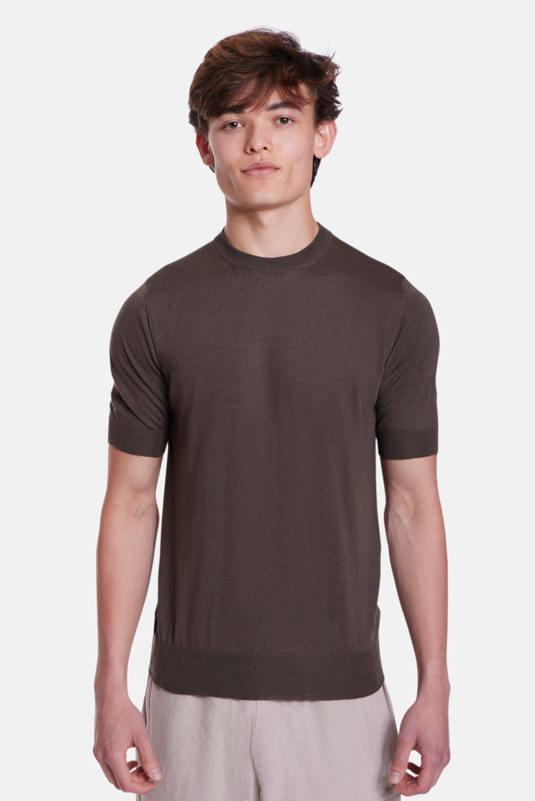 140's Silk Cashmere Short Sleeve Crew Cacao