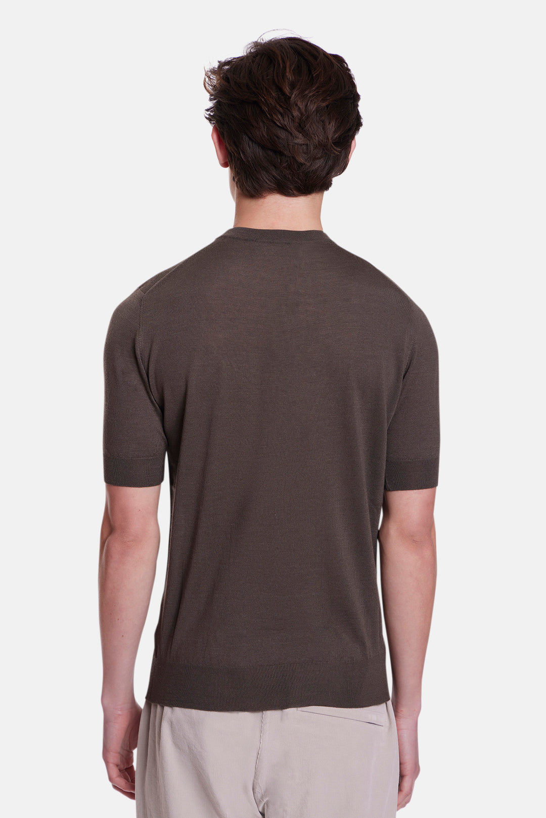 140's Silk Cashmere Short Sleeve Crew Cacao