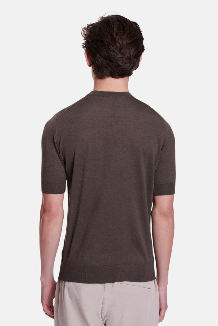 140's Silk Cashmere Short Sleeve Crew Cacao
