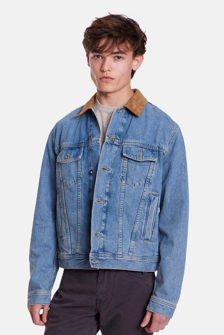 Giubbino Denim Trucker Jacket Suede Collar
