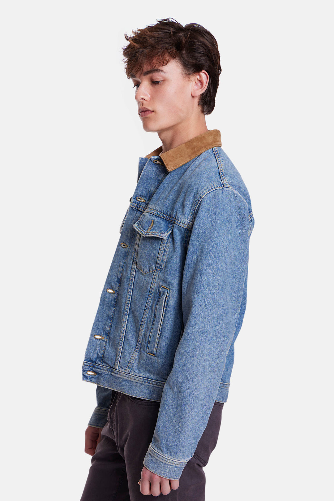 Giubbino Denim Trucker Jacket Suede Collar