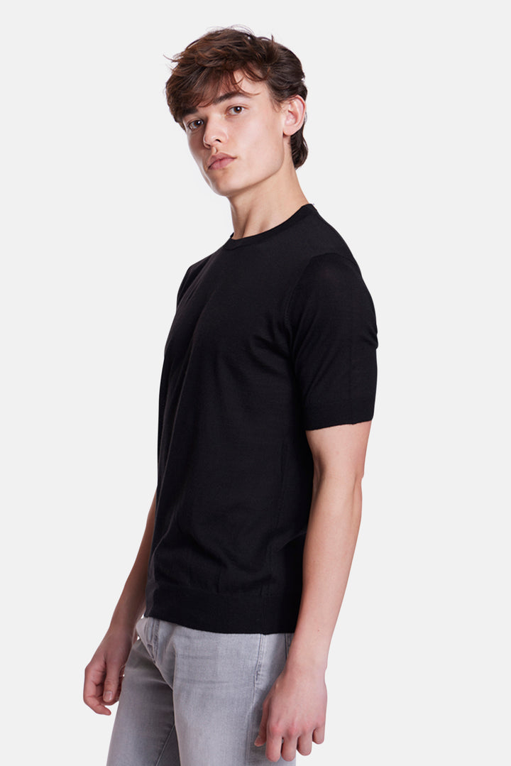 140's Silk Cashmere Short Sleeve Crew Black