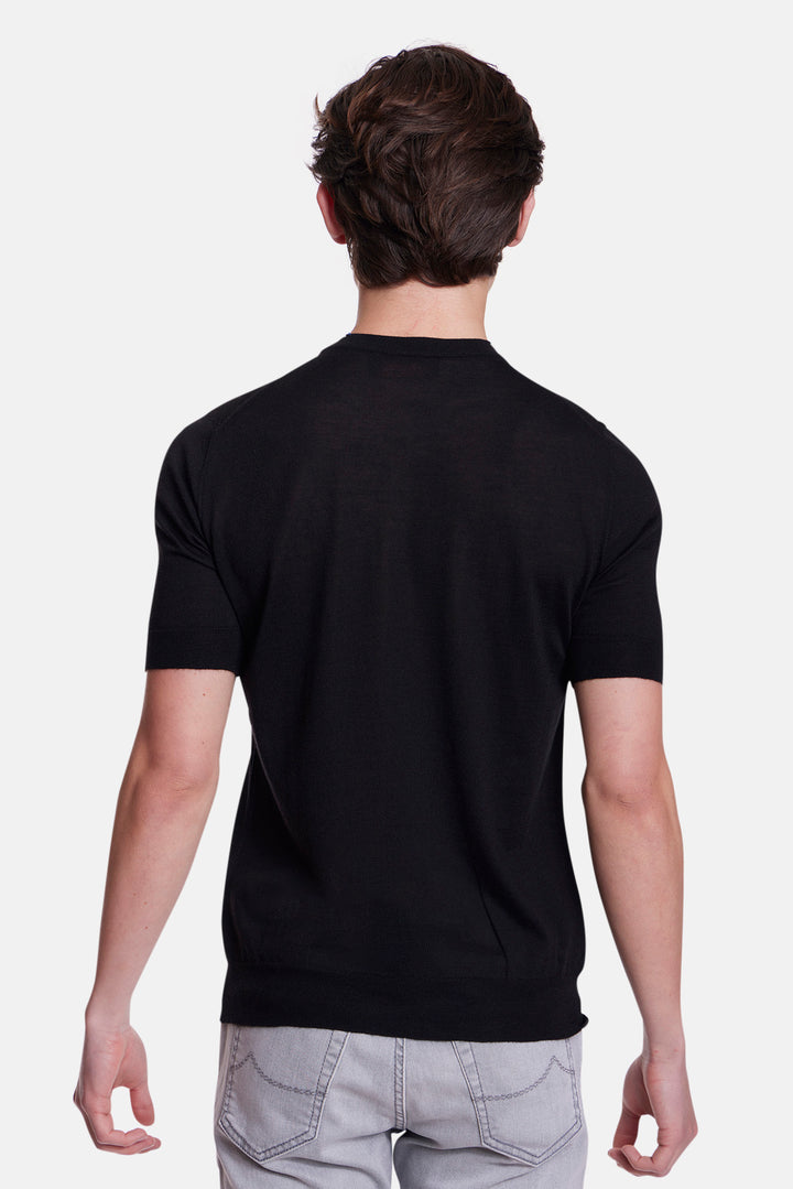 140's Silk Cashmere Short Sleeve Crew Black