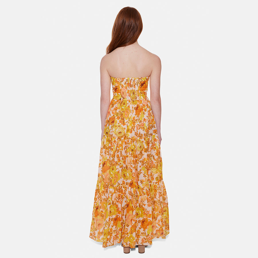 Raie Tie Front Midi Dress Yellow/Orange Floral