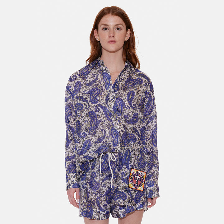 Devi Relaxed Shirt Indigo/Cream Paisley