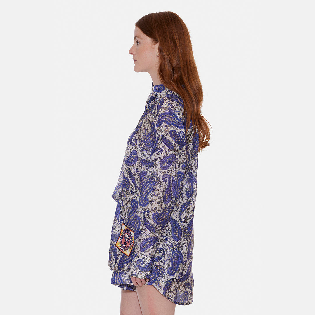 Devi Relaxed Shirt Indigo/Cream Paisley