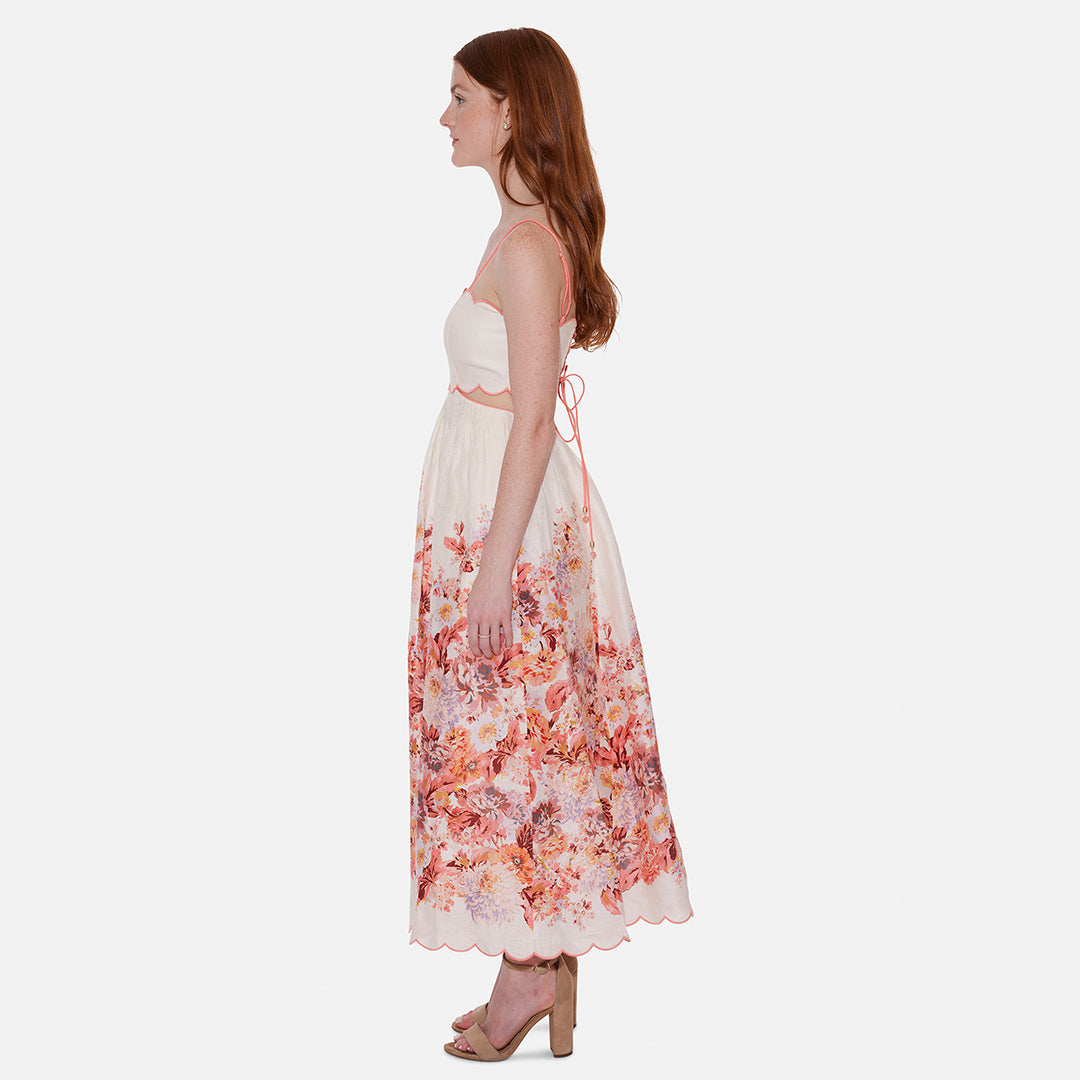 Devi Scallop Midi Dress Cream Floral blueandcream Devi Scallop Midi Dress Cream Floral blueandcream