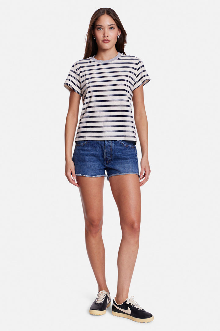 Bebe Ringer Tee Striped Ivory/Grey/Navy w/ Grey Ringer