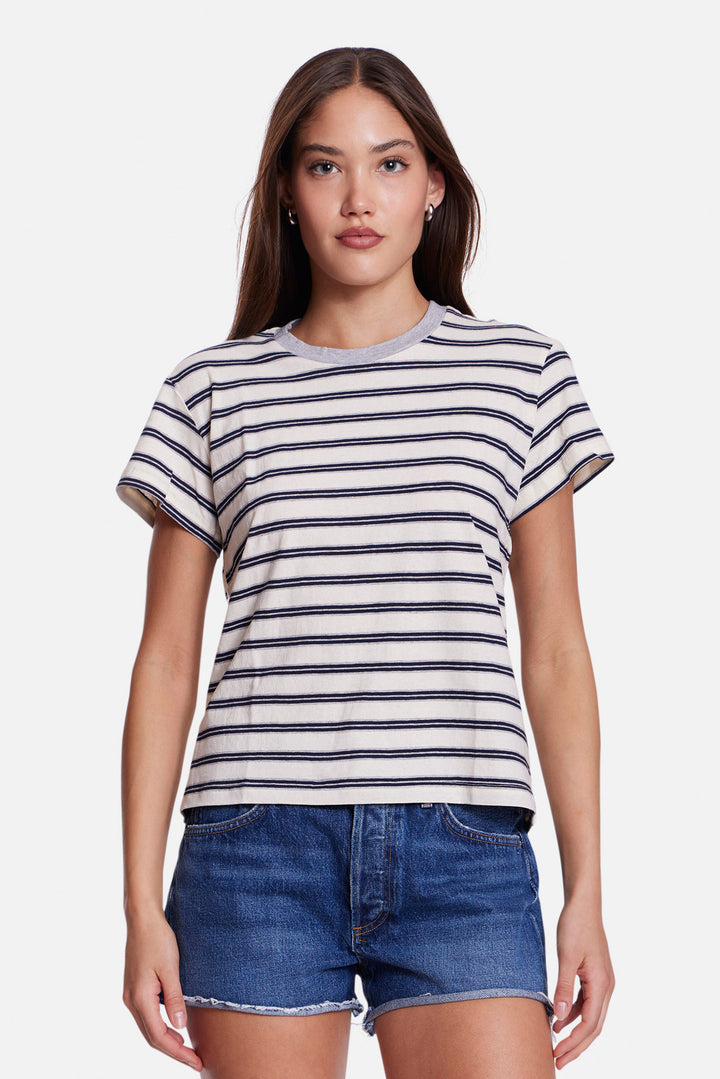 Bebe Ringer Tee Striped Ivory/Grey/Navy w/ Grey Ringer