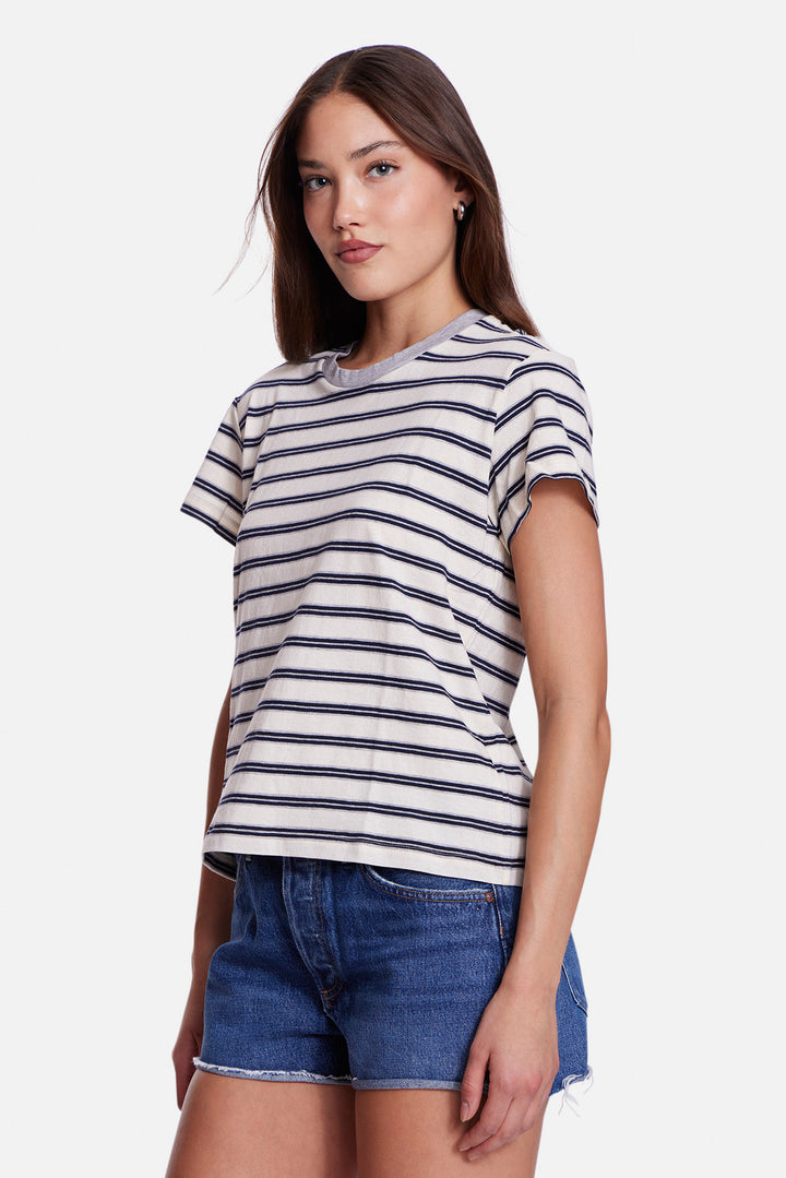 Bebe Ringer Tee Striped Ivory/Grey/Navy w/ Grey Ringer