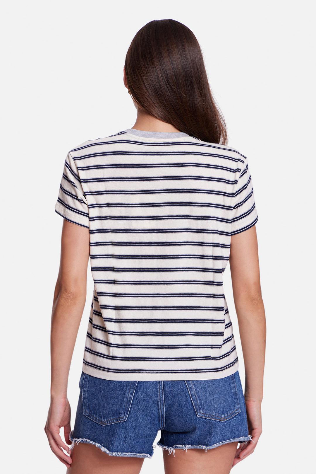 Bebe Ringer Tee Striped Ivory/Grey/Navy w/ Grey Ringer