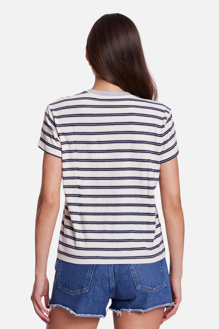 Bebe Ringer Tee Striped Ivory/Grey/Navy w/ Grey Ringer