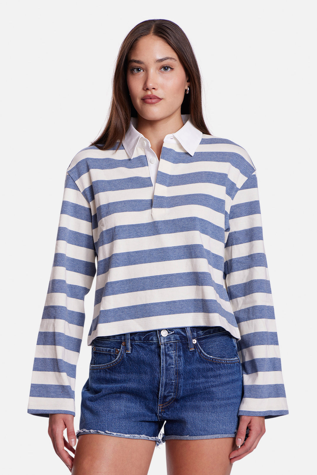 Phoebe Cropped Rugby Blue/White Stripe
