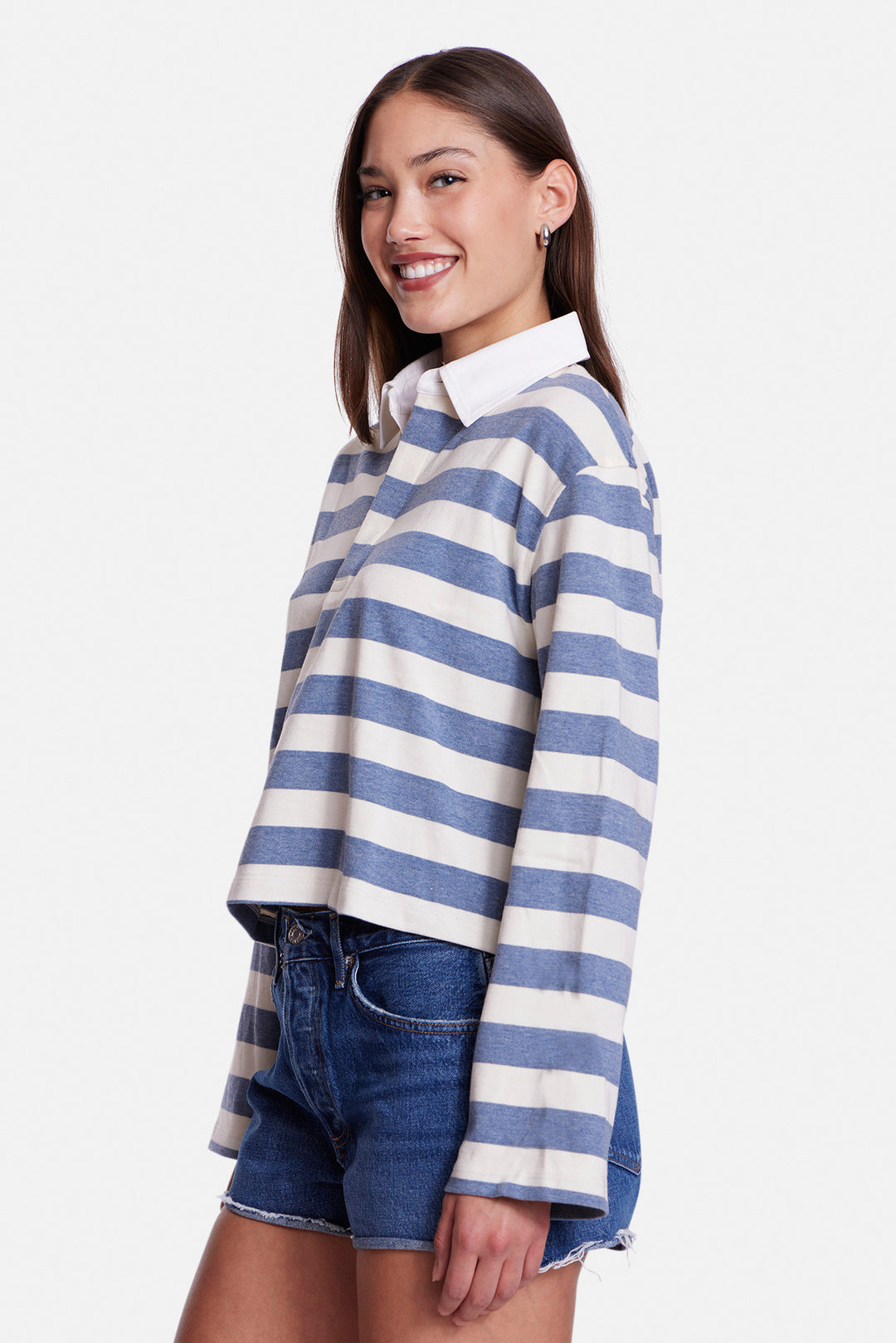 Phoebe Cropped Rugby Blue/White Stripe