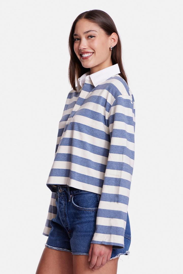 Phoebe Cropped Rugby Blue/White Stripe