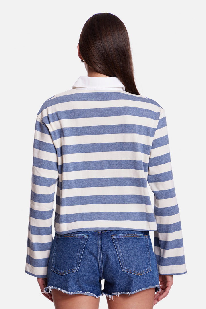 Phoebe Cropped Rugby Blue/White Stripe