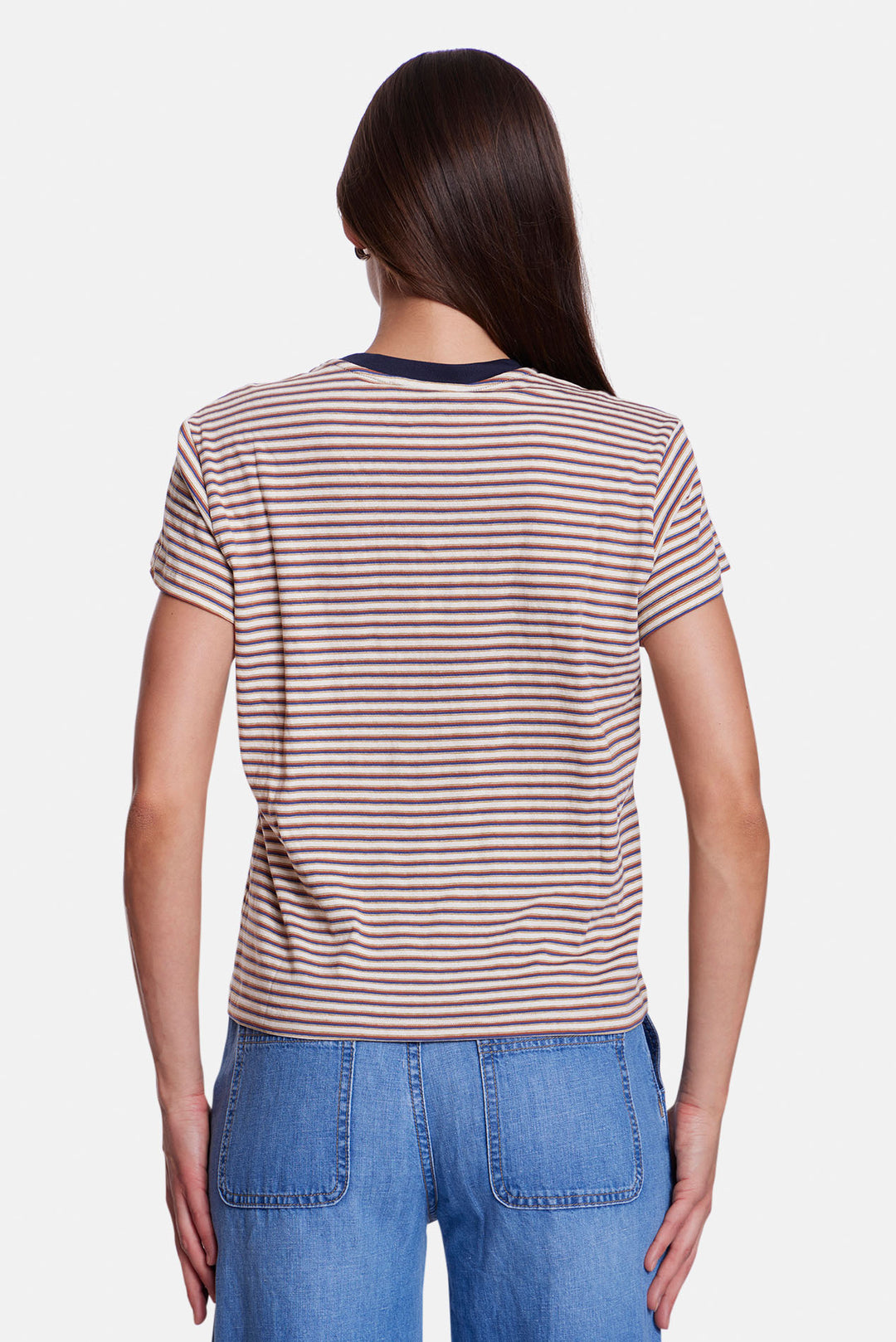 Bebe Ringer Tee Striped Navy/Brown Multi w/ Navy Ringer