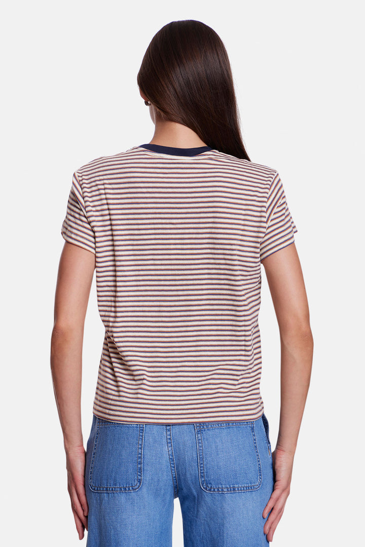 Bebe Ringer Tee Striped Navy/Brown Multi w/ Navy Ringer