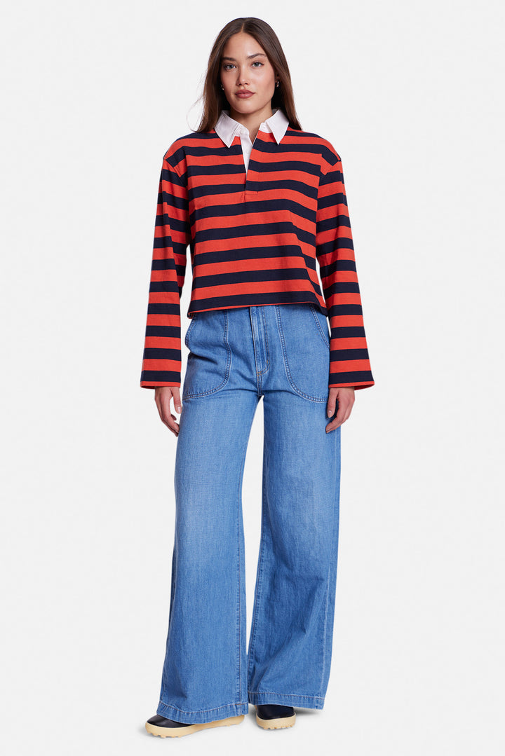Phoebe Cropped Rugby Orange/Navy Stripe