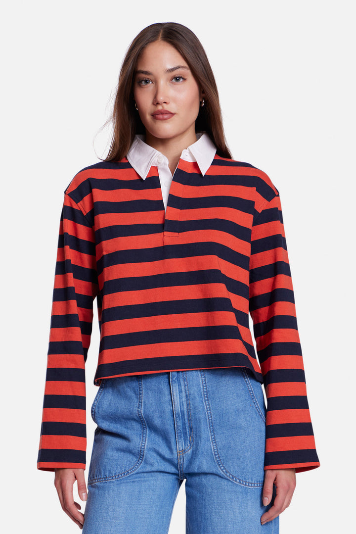 Phoebe Cropped Rugby Orange/Navy Stripe