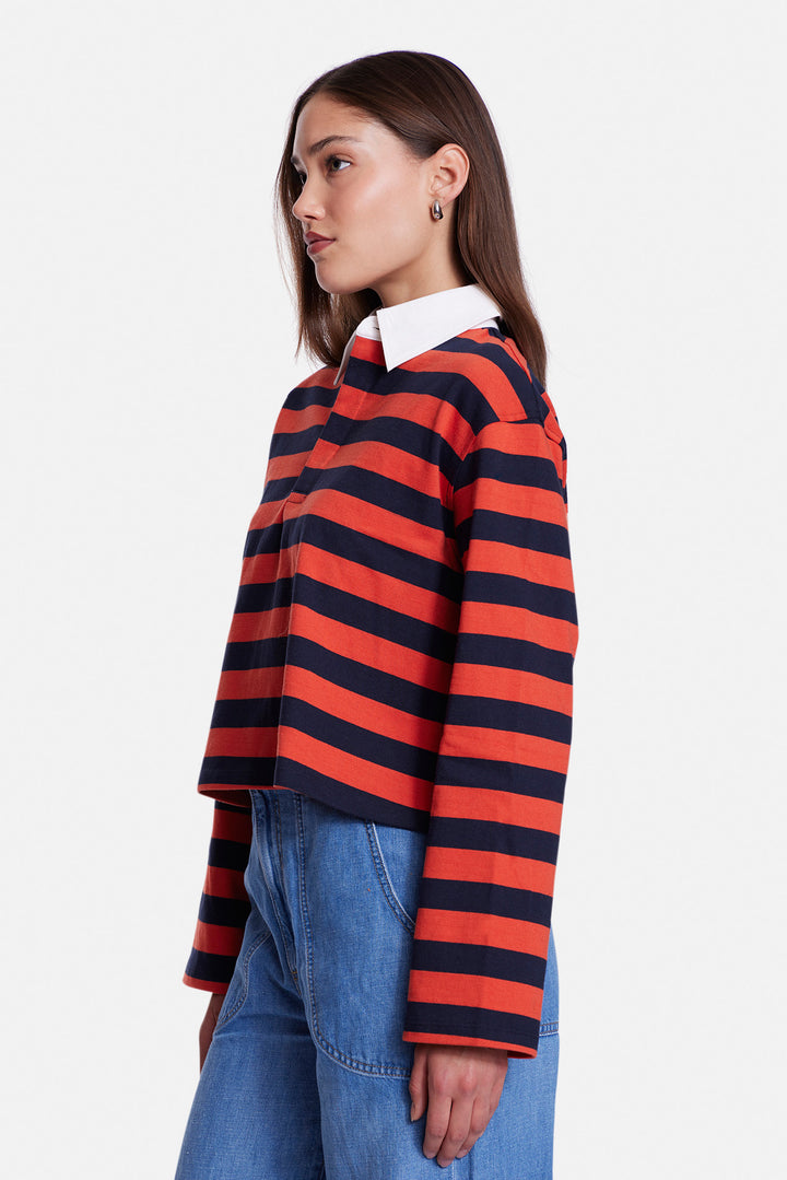 Phoebe Cropped Rugby Orange/Navy Stripe