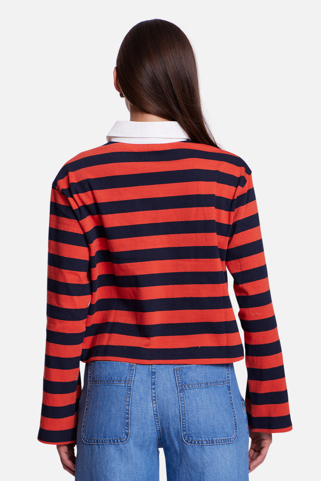 Phoebe Cropped Rugby Orange/Navy Stripe