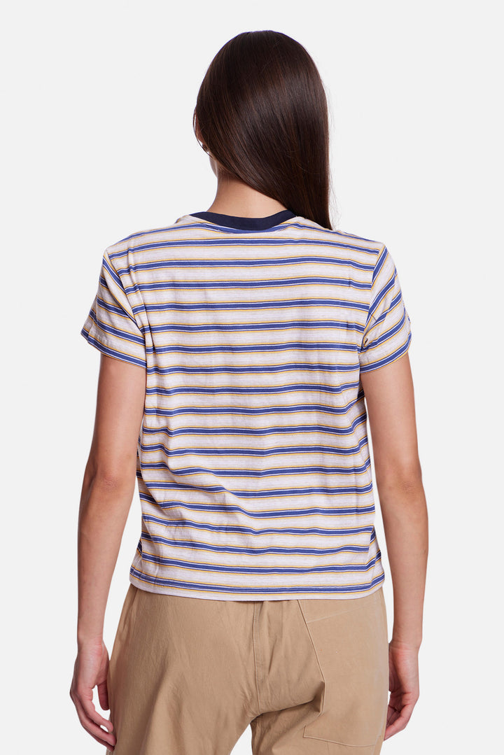 Bebe Ringer Tee Striped Oatmeal/Blue Multi w/ Navy Ringer